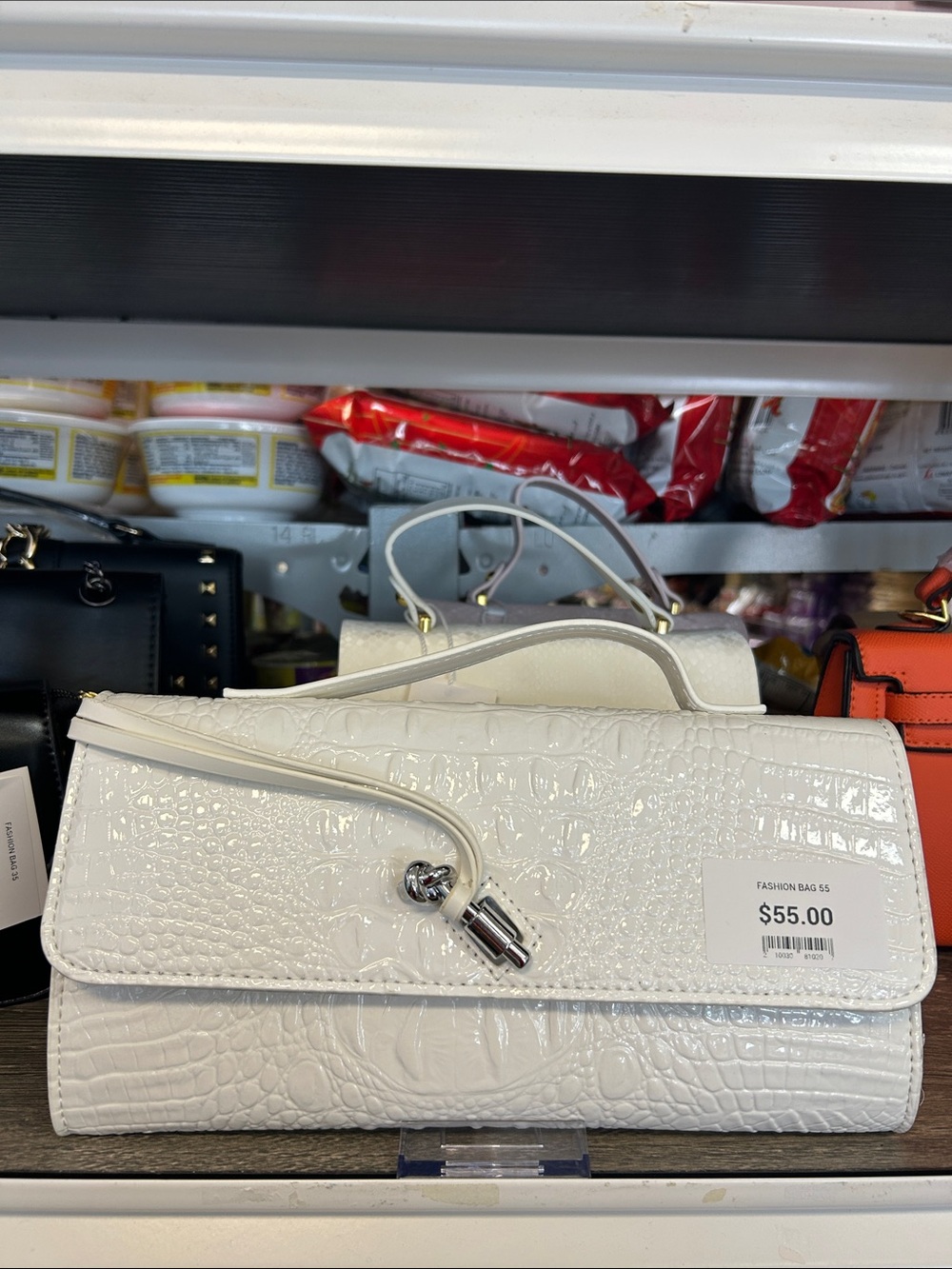 White Croc-Embossed‎ Women's Handbag - Fashion Bag